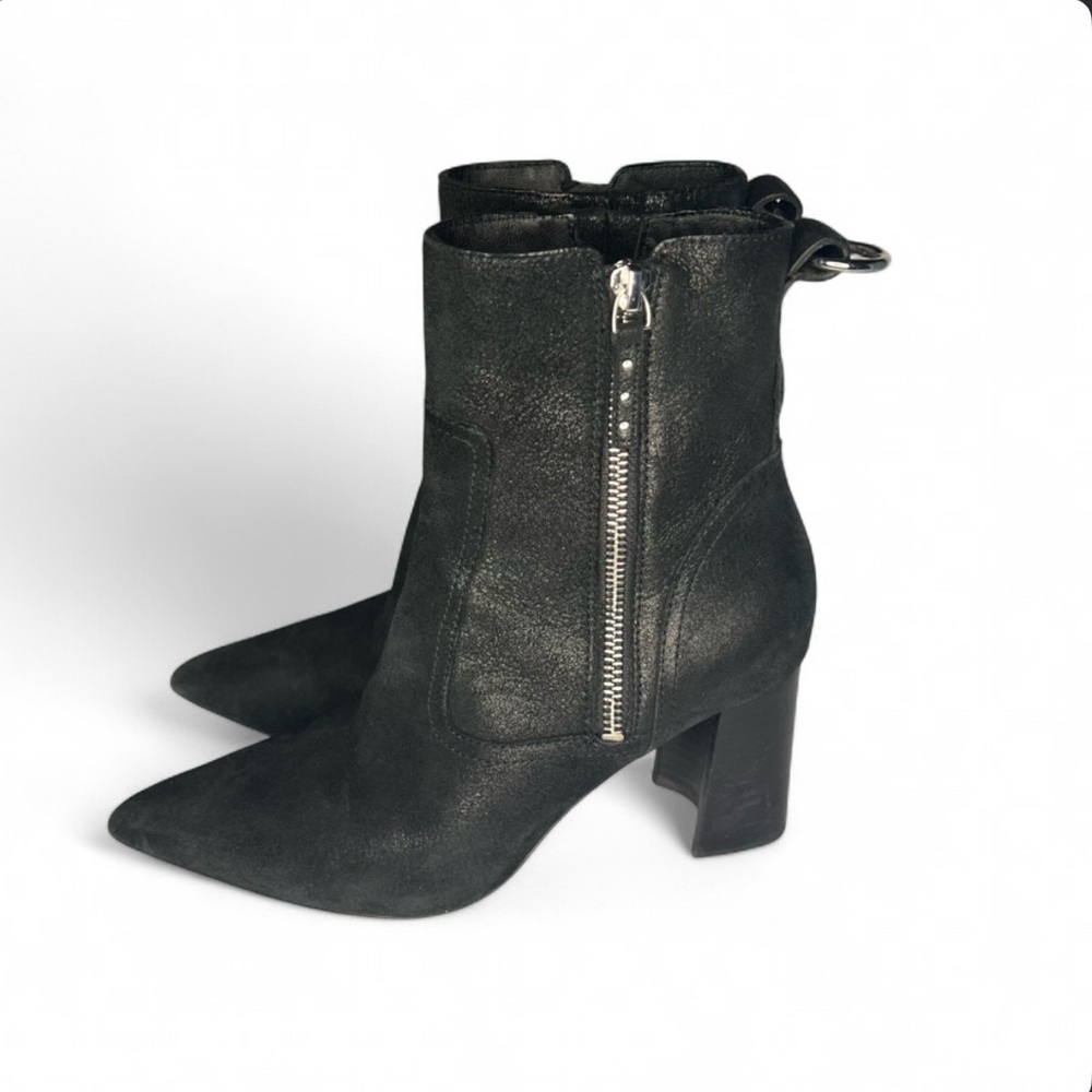 Paige Black Leather Pointed Toe Ankle Boots –‎ Size 6.5